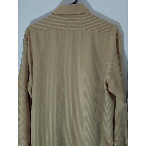Stacy Adams Mens Long Sleeve Striped Dress Shirt Size 16 34/35 Beige Polyester - Picture 12 of 16